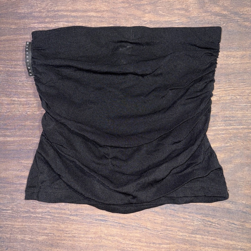 Missguided Black Sheer Tube Top Ruched Sides Women's Small